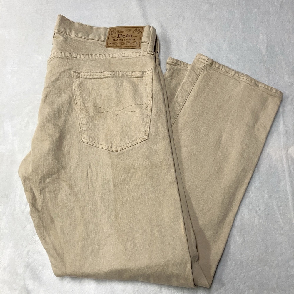 Polo Ralph Lauren Hampton Relaxed Straight Jeans Mens 34x30 Beige 5 Pocket